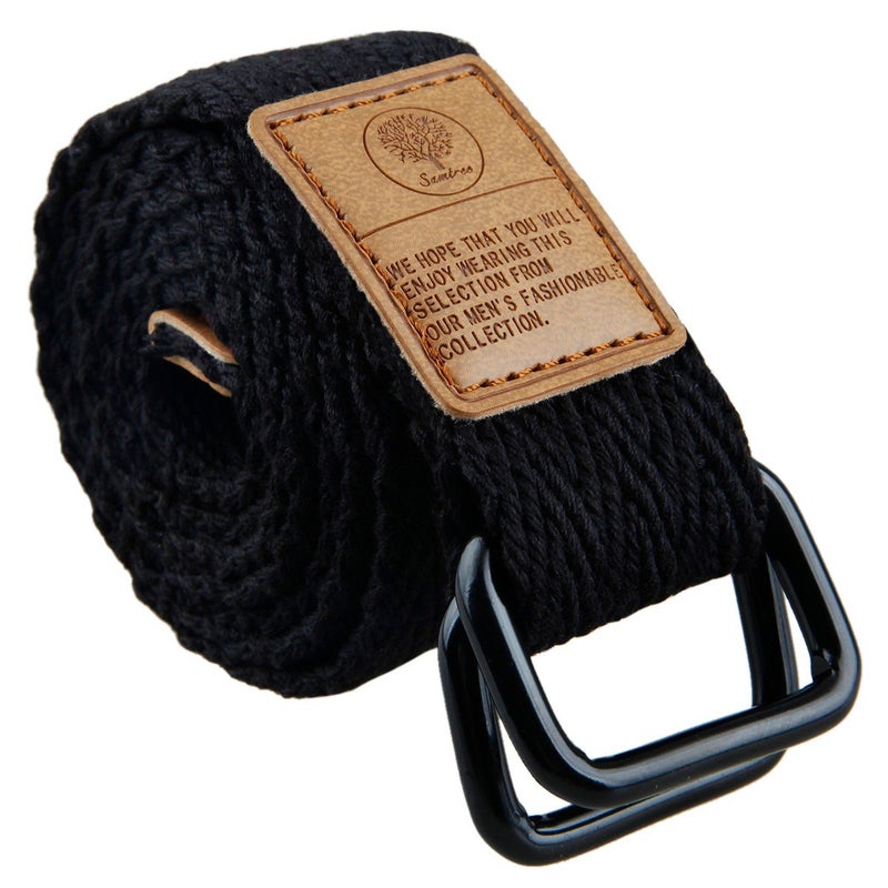 moonsix Canvas Web Belts for Men, Military Style D-ring Buckle Men's Belt, Black 2 - Image 1